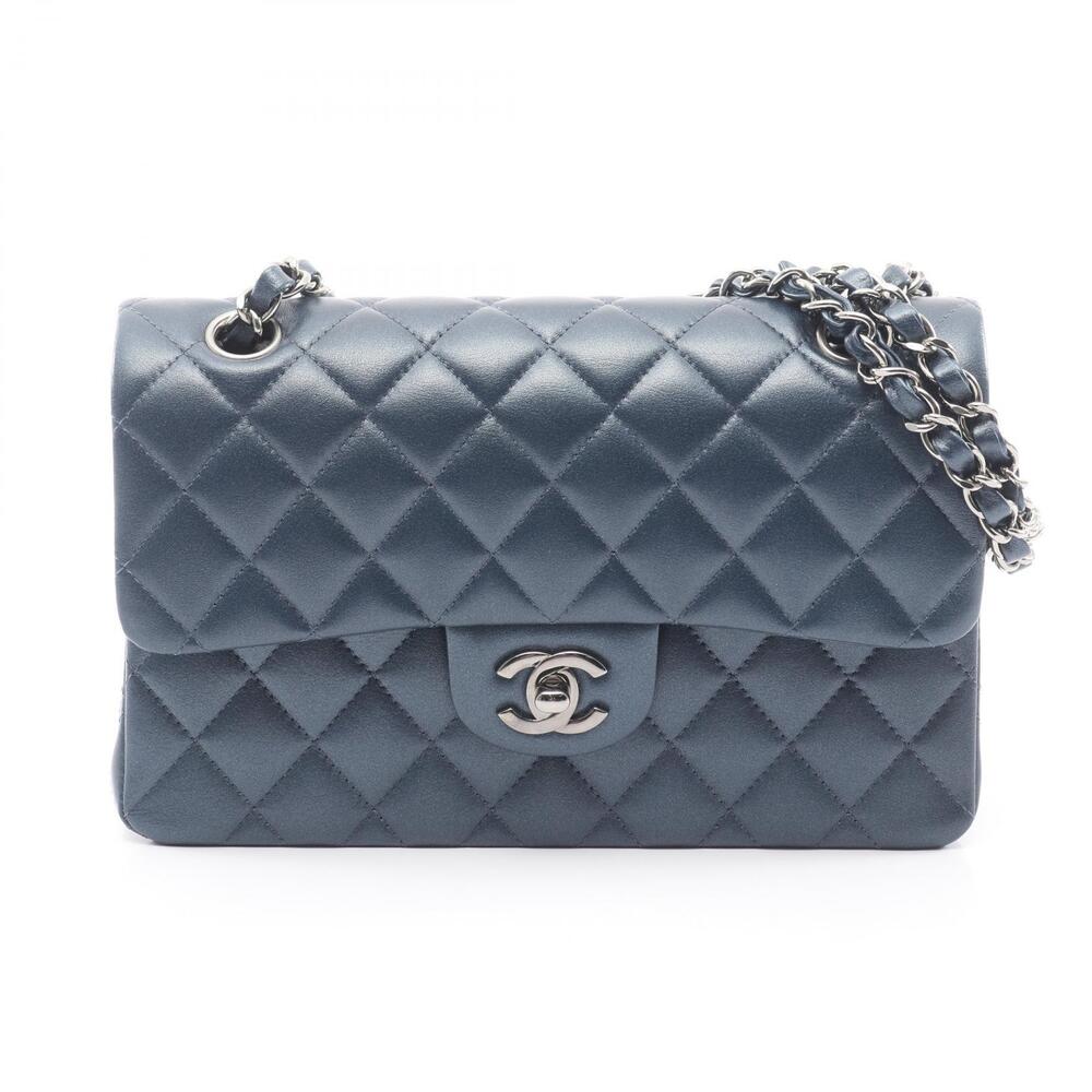 Chanel Matelasse Double Flap Shoulder Bag Leather Blue